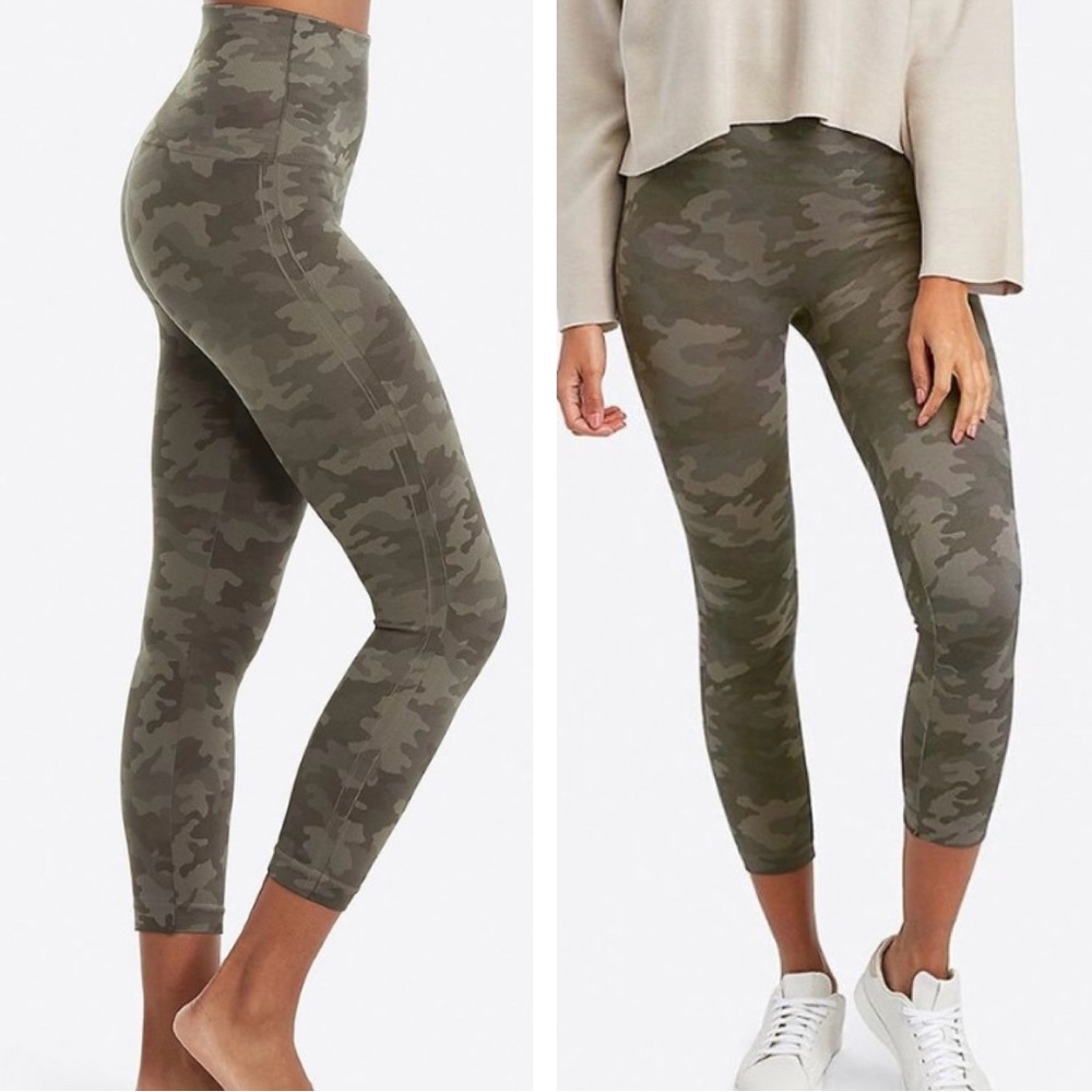 SPANX Cropped LAMN Look At Me Now High-Waist Sculpting Leggings Sage Camo Large